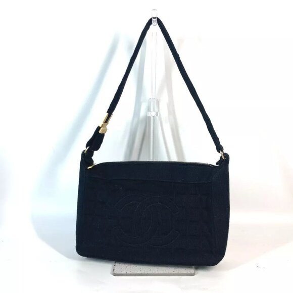 CHANEL Quilted Logo Chocolate Bar CC Mark accessory pouch Shoulder Bag Black - Picture 3 of 15